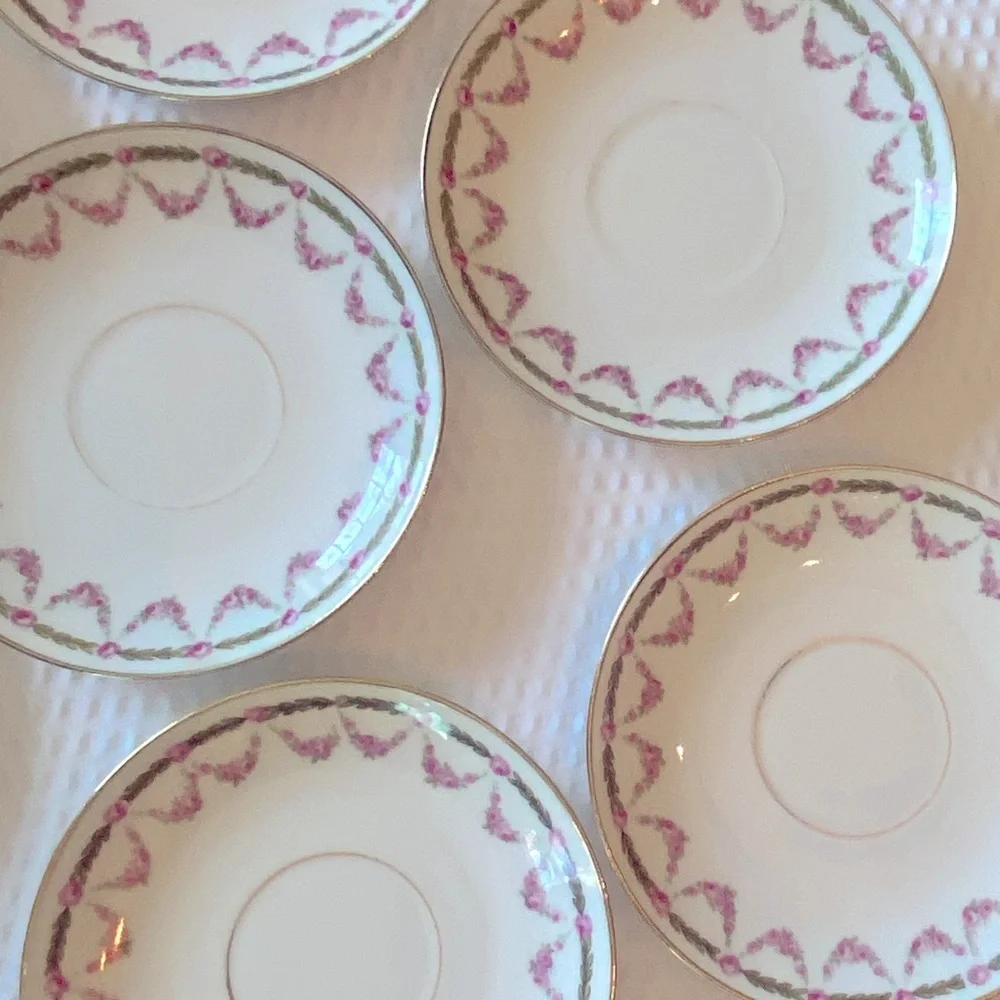 Antique China Limoges Pink and Green Floral 12 Saucers for your tea cups